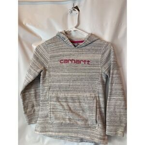 Girls Carhartt Gray/White with‎ Pink Logo Long Sleeve Hooded  Size 10 (Med)